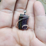Small Amethyst Druzy Crystal Strip Pendant in Sterling Silver