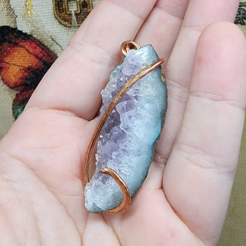 Purple Amethyst Druzy Crystal Geode Pendant in Copper Rock Your World
