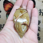 Large Oregon Owyhee Picture Jasper Pendant in Hammered Copper