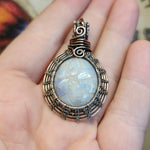 Carved Rainbow Moonstone Pendant in Sterling Silver and Copper