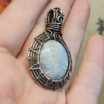 Carved Rainbow Moonstone Pendant in Sterling Silver and Copper
