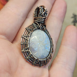 Carved Rainbow Moonstone Pendant in Sterling Silver and Copper