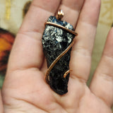 Rough Raw Black Tourmaline Crystal Pendant in Copper