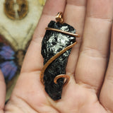 Rough Raw Black Tourmaline Crystal Pendant in Copper