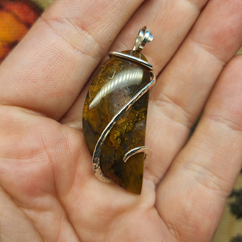 Sagenite Agate Pendant in Sterling Silver