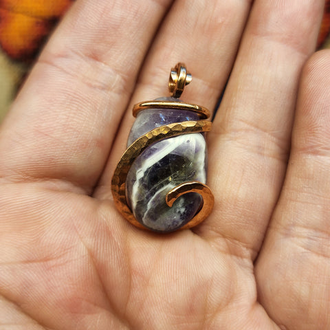 Chevron Amethyst Pendant Necklace in Copper