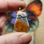 Plume Agate with Psilomelane Pendant Necklace in Sterling Silver