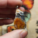 Plume Agate with Psilomelane Pendant Necklace in Sterling Silver