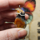 Plume Agate with Psilomelane Pendant Necklace in Sterling Silver