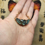 Carved Labradorite Heart with Wings Necklace in Copper
