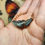 Carved Labradorite Heart with Wings Necklace in Copper