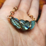 Carved Labradorite Heart with Wings Necklace in Copper