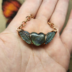 Carved Labradorite Heart with Wings Necklace in Copper