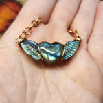 Carved Labradorite Heart with Wings Necklace in Copper