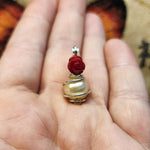 Large Natural Pearl with Red Coral Rose Accent Pendant in Sterling Silver
