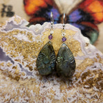 Carved Labradorite Flower of Life Earrings with Amethyst in Sterling Silver