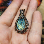 Carved Labradorite Flower of Life in Copper