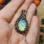 Carved Labradorite Flower of Life in Copper