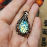 Carved Labradorite Flower of Life in Copper