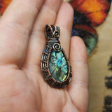 Carved Labradorite Flower of Life in Copper