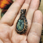 Carved Labradorite Flower of Life in Copper