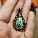 Carved Labradorite Flower of Life in Copper