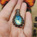 Carved Labradorite Flower of Life in Copper