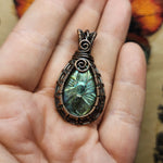 Carved Labradorite Flower of Life in Copper
