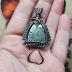 Marcasite Plume Agate Mushroom Pendant Necklace in Silver and Copper