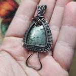 Marcasite Plume Agate Mushroom Pendant Necklace in Silver and Copper