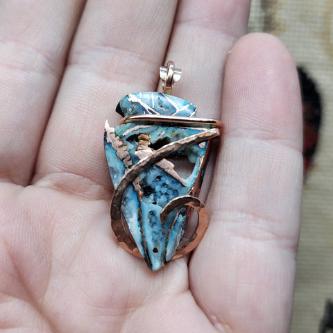 Skeletal Gem Silica with Native Copper Pendant in Rose Gold Fill