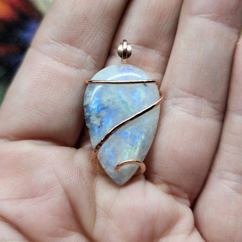 Bright Rainbow Moonstone Pendant in 14kt Rose Gold Fill