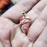 Natural Pink Rhodocrosite Pendant in 14kt Yellow Gold Filled