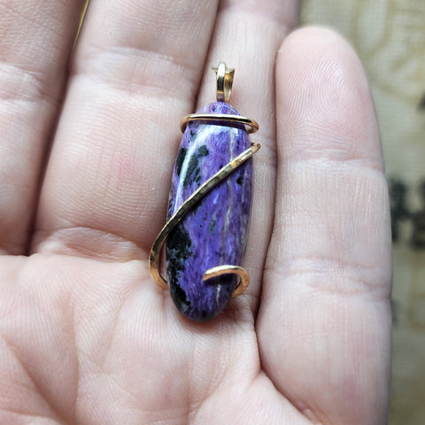 Bright Purple Charoite Pendant in 14kt Yellow Gold Fill