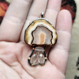 Agate and Rose Quartz Mushroom Pendant Necklace in Silver and Rose Gold Fill