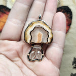 Agate and Rose Quartz Mushroom Pendant Necklace in Silver and Rose Gold Fill