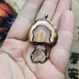 Agate and Rose Quartz Mushroom Pendant Necklace in Silver and Rose Gold Fill