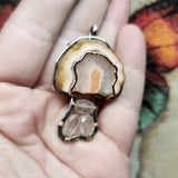 Agate and Rose Quartz Mushroom Pendant Necklace in Silver and Rose Gold Fill