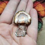 Agate and Rose Quartz Mushroom Pendant Necklace in Silver and Rose Gold Fill