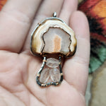 Agate and Rose Quartz Mushroom Pendant Necklace in Silver and Rose Gold Fill