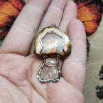 Agate and Rose Quartz Mushroom Pendant Necklace in Silver and Rose Gold Fill