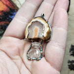 Agate and Rose Quartz Mushroom Pendant Necklace in Silver and Rose Gold Fill