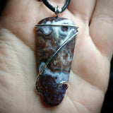 California Paisley Plume Agate Pendant in Hammered Sterling Silver