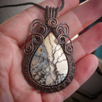 Maligano Picture Jasper Tree of Life Pendant Necklace in Woven Recycled Copper