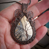 Maligano Picture Jasper Tree of Life Pendant Necklace in Woven Recycled Copper