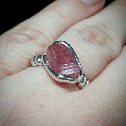 Raw Pink Tourmaline Crystal Ring in Sterling Silver Ring Sz 9 - Rock Your World 