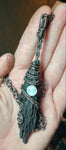 Flying Witches Broomstick Pendant Raw Black Kyanite Moonstone Necklace - Made To Order