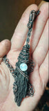 Flying Witches Broomstick Pendant Raw Black Kyanite Moonstone Necklace - Made To Order