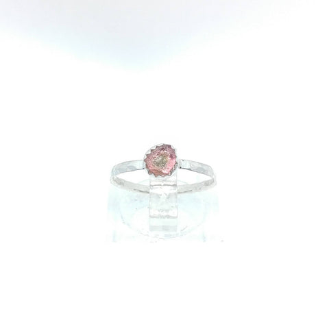 Raw Watermelon Tourmaline Ring in Sterling Silver Sz 5.5