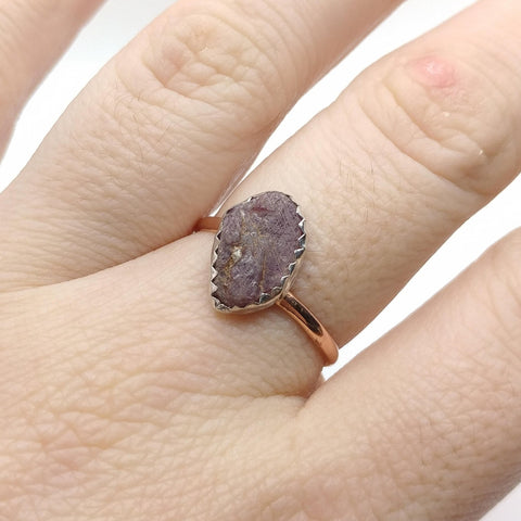 Raw Ruby Ring in Mixed Metal Silver Copper Sz 11.25
